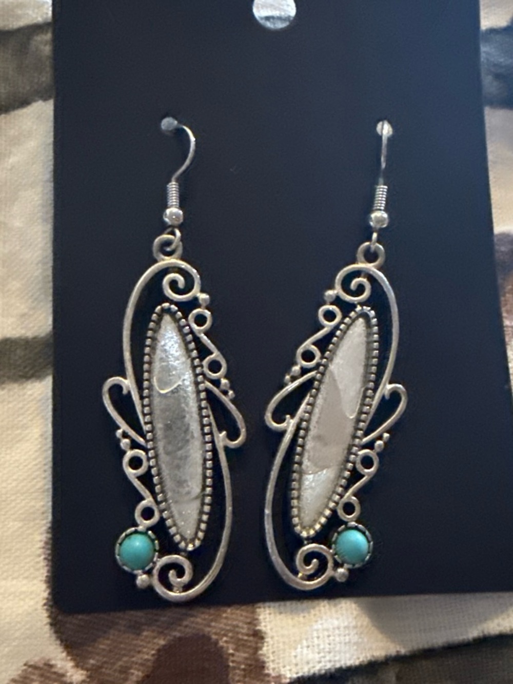 Silver-Tone Filigree Drop Earrings with Turquoise Accent